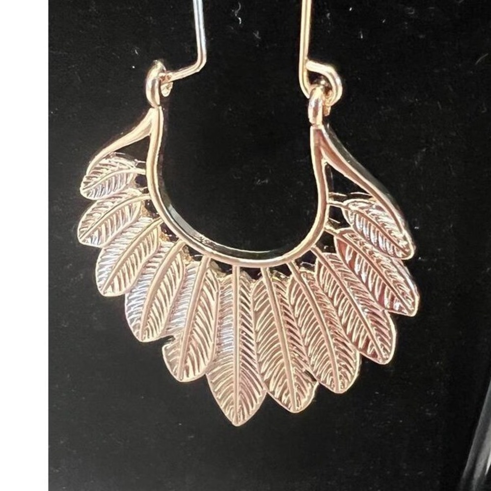 Antique Feather Hoop Earrings Women New Silver Gold Tone Bohemian Statement - Picture 2 of 7